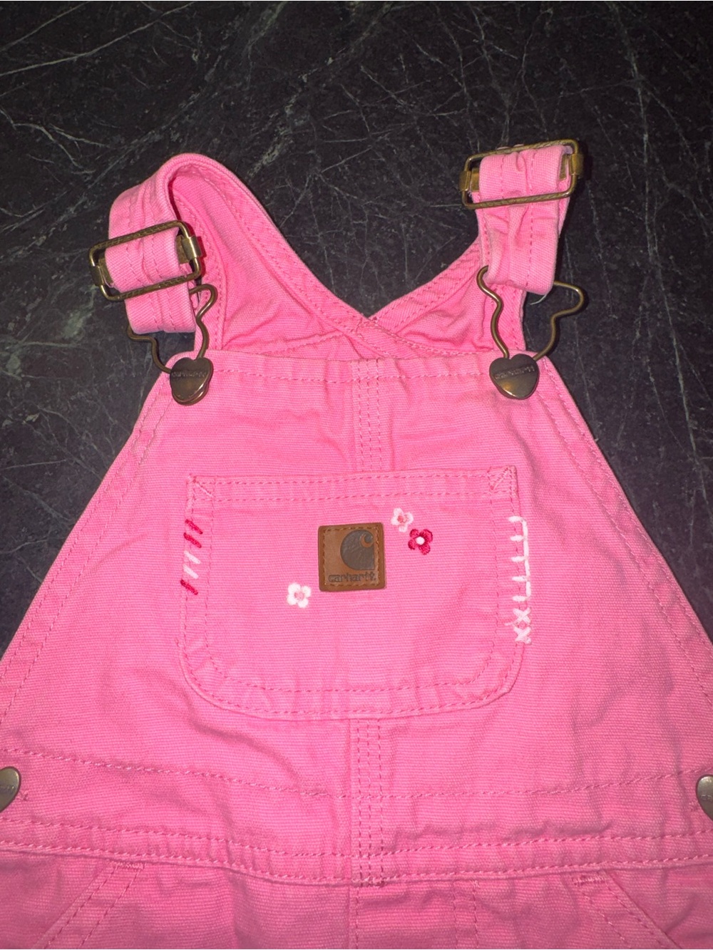 Carhartt Kids Bright Pink Canvas Overall dress Floral embroidery 12 months